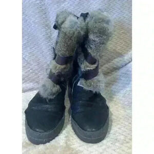 Manas Rabbit Fur & Brown Leather Womens Boots with straps, EU 39, US 8.5